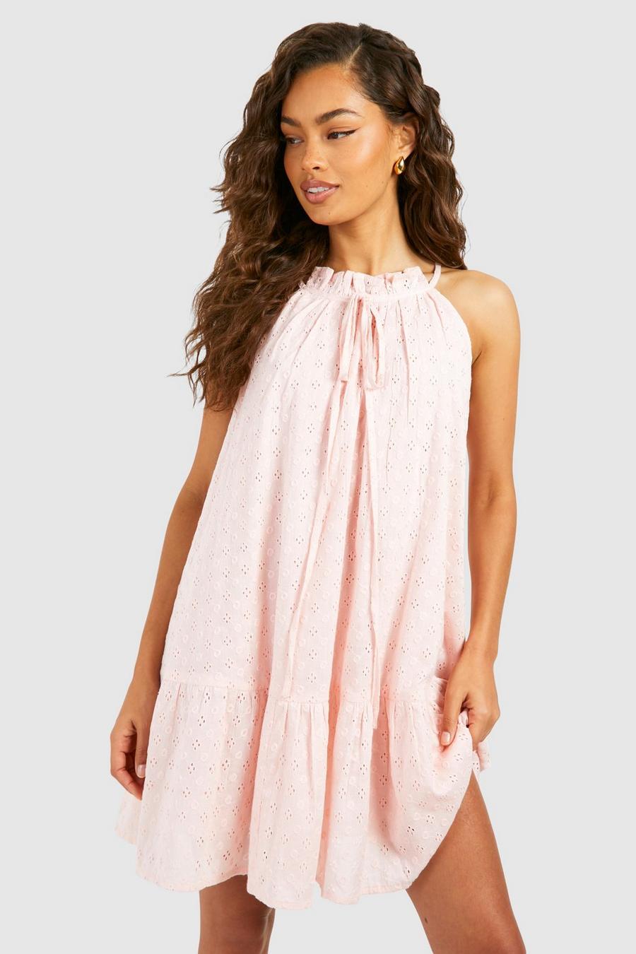 Pink Broderie Mini Dress 