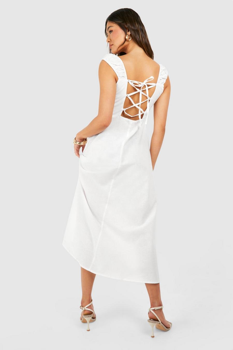 White Linen Split Midi Dress