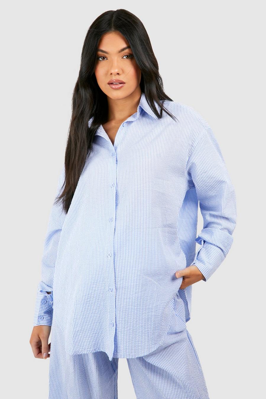 Blue Oversize randig gravidskjorta