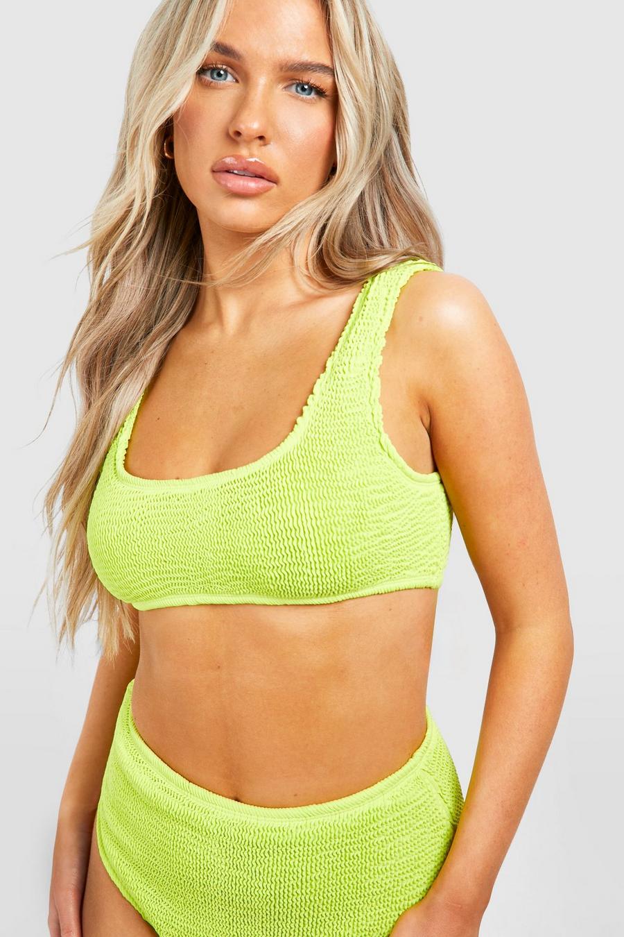 Lime Premium Crinkle Scoop Bikini Top