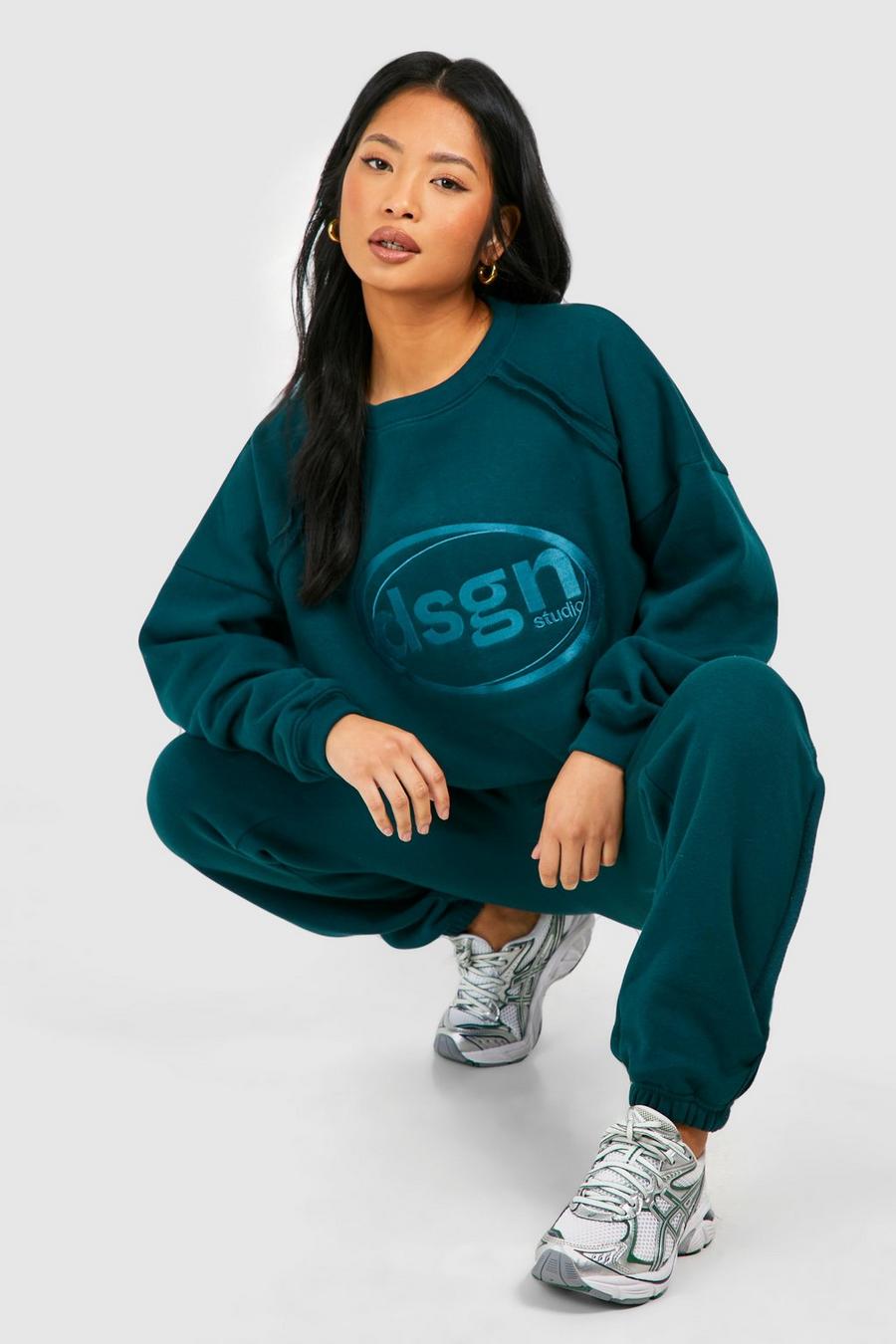 Teal Petite Exposed Seam Dsgn Embroidered Tracksuit
