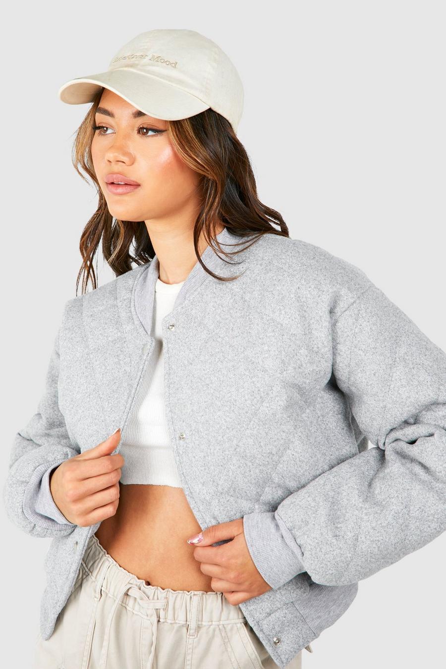 Grey marl Quilted Wool Look Bomber Jacket  image number 1