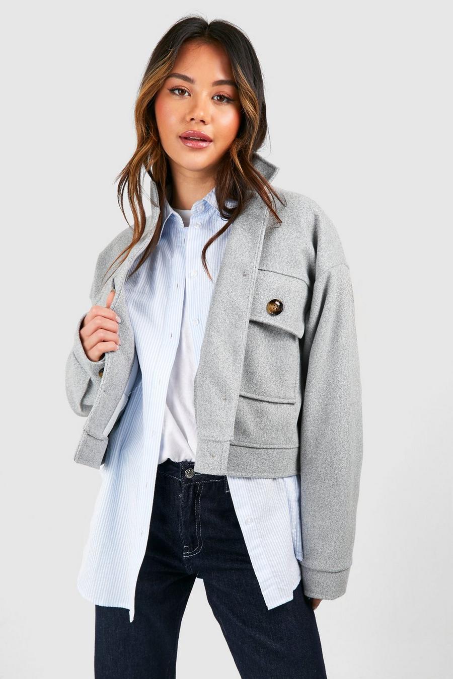 Grey marl Collar Detail Wool Look Jacket 