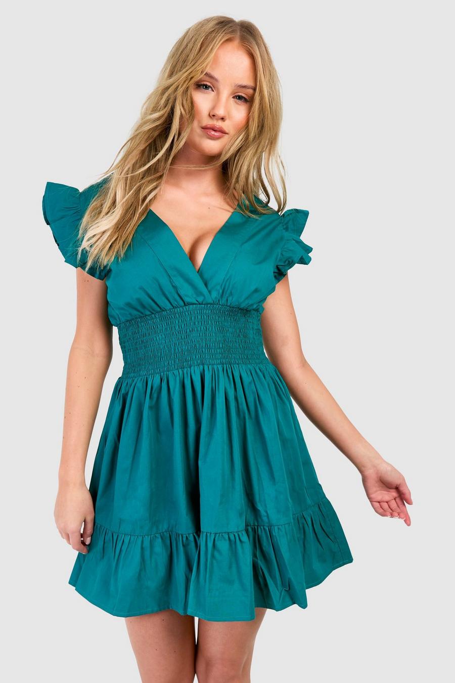 Vestido mini con detalle de volante, Green