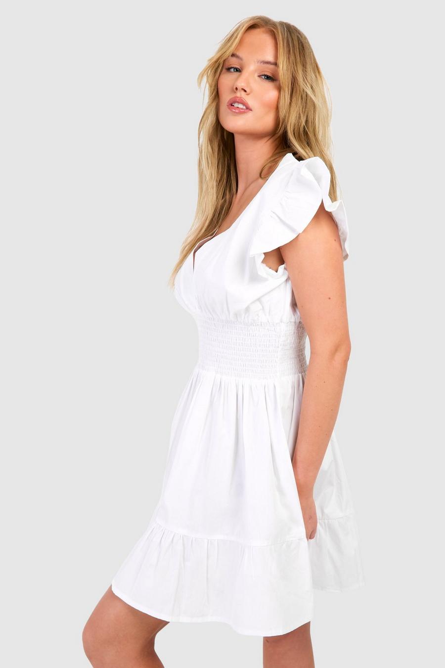 White Ruffle Detail Mini Dress