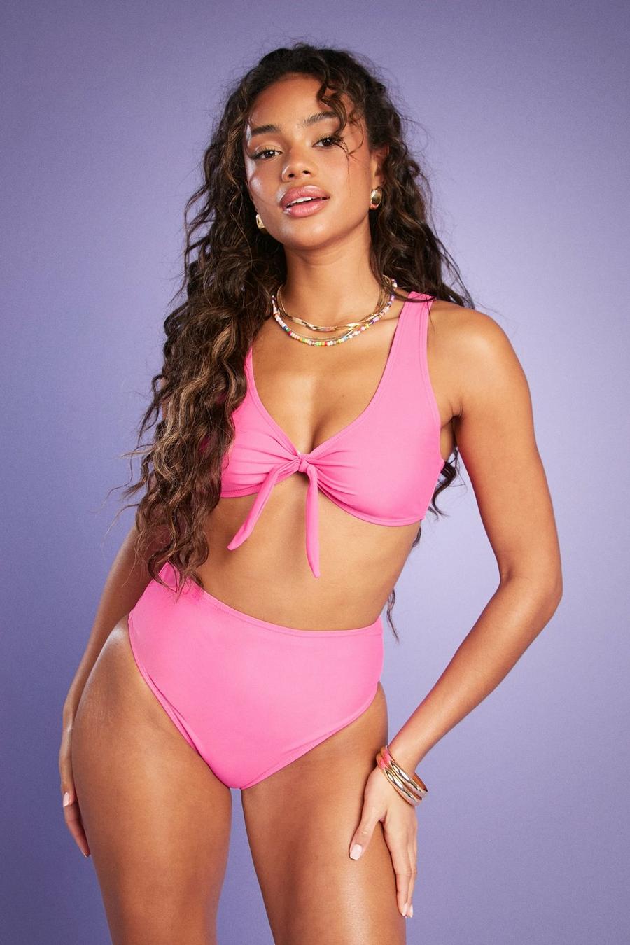 Mix & Match Bikinihose mit hohem Bund, Azalea pink