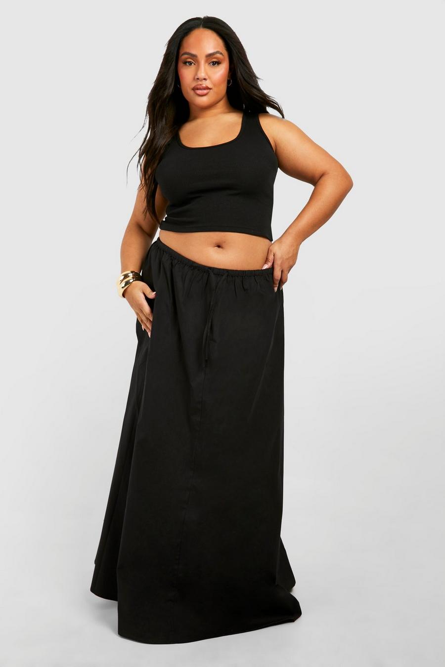 Black Plus Woven Lace Trim Maxi Skirt 