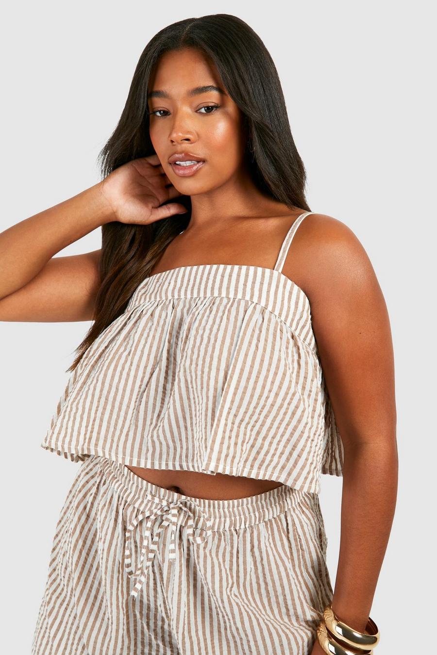 Stone Plus Woven Stripe Cami Crop Top  image number 1