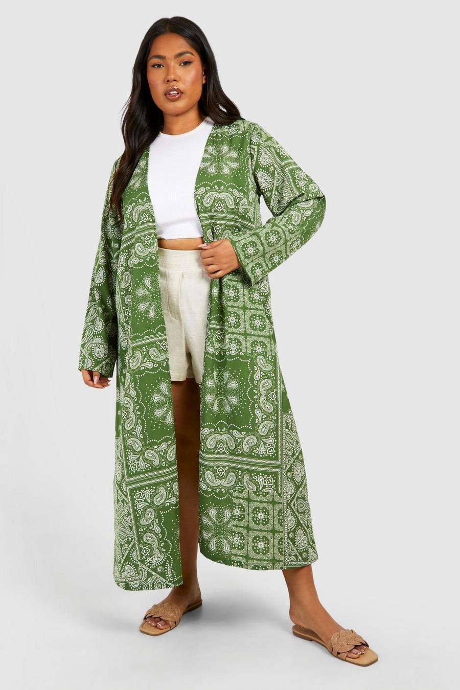 Green Plus Vävd kimono med paisleymönster image number 1