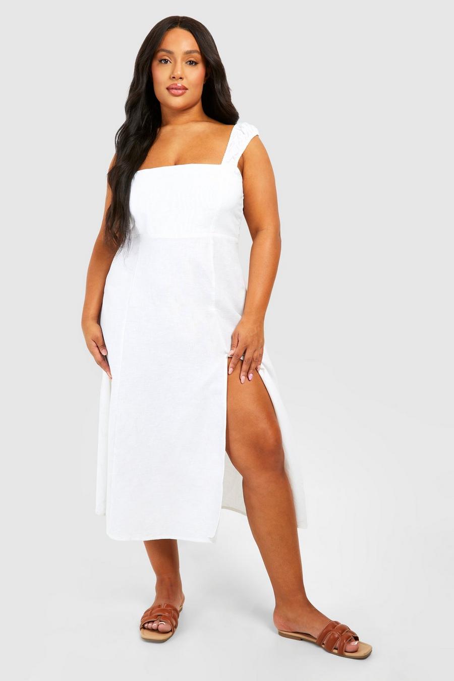White Plus Woven Lace Up Back Flippy Mini Dress 