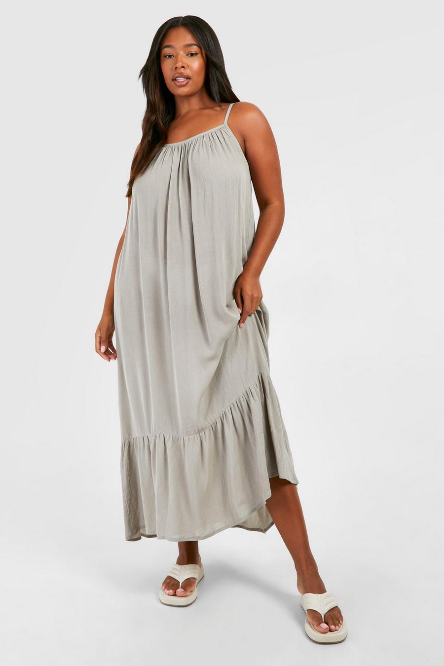 Stone Plus Woven Strappy Tiered Hem Midi Dress image number 1