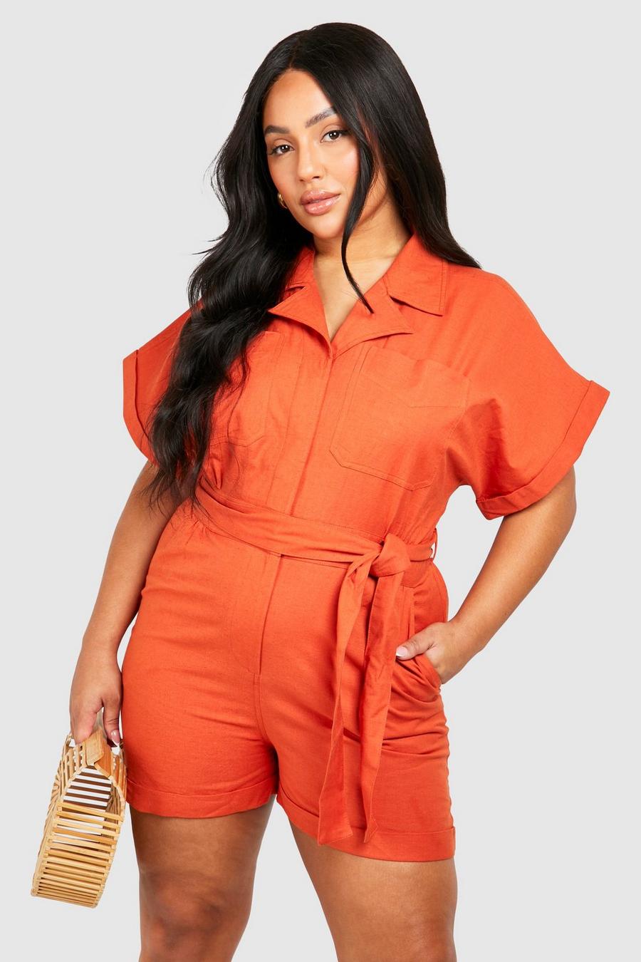 Rust Plus Woven Utility Belted Playsuit  image number 1
