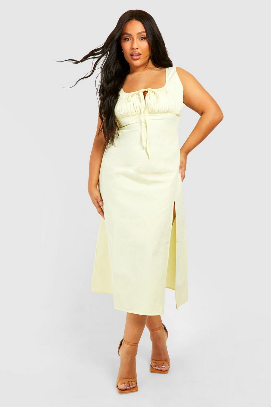 Lemon Plus Woven Ruched Bust Detail Midi Dress 