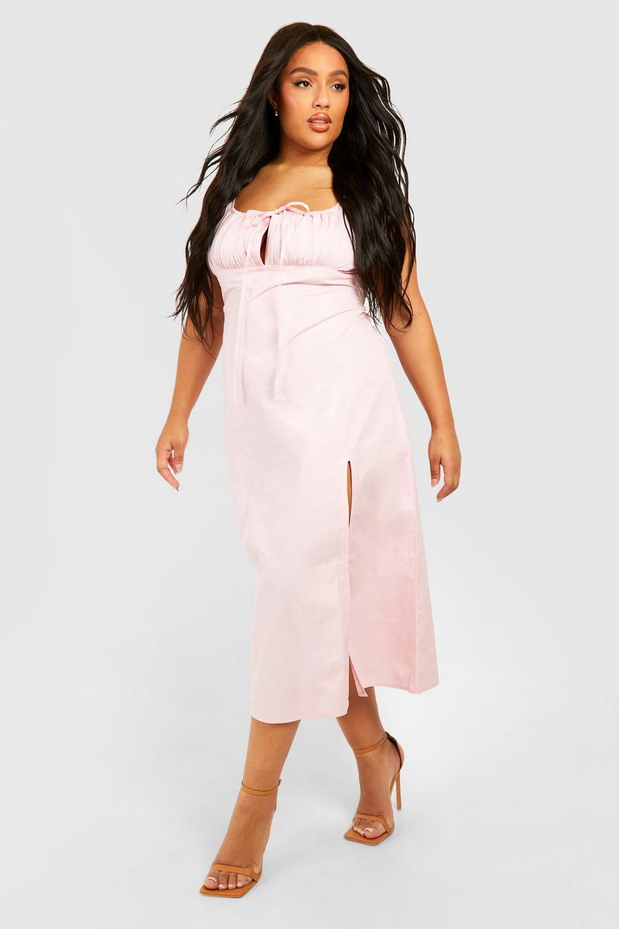 Pink Plus Woven Ruched Bust Detail Midi Dress 