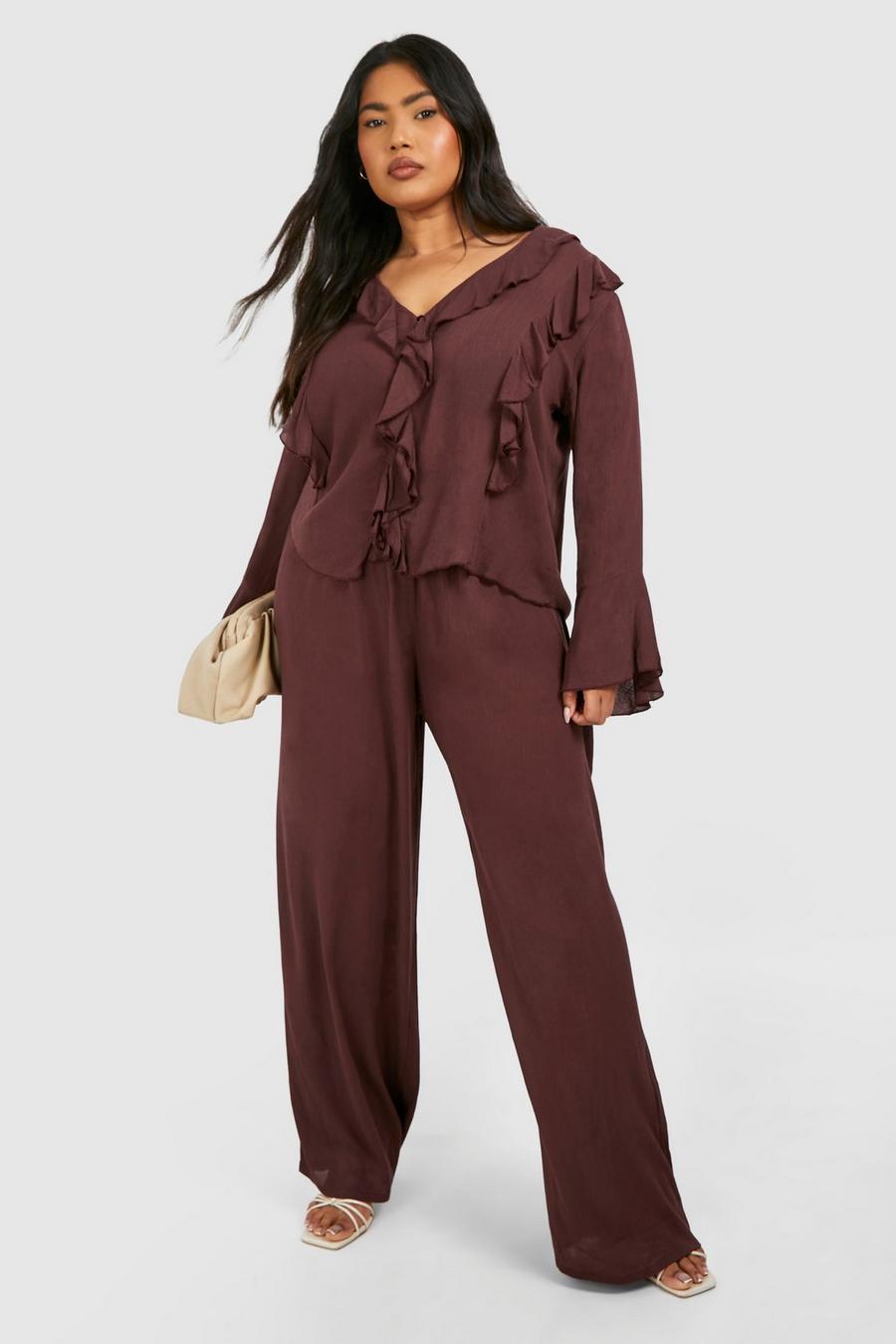 Chocolate Plus Cheesecloth Ruffle Detail Flare Sleeve Blouse