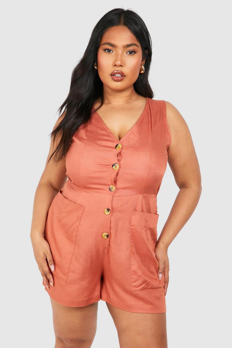 Terracotta Plus Woven Tailored Button Down Playsuit 