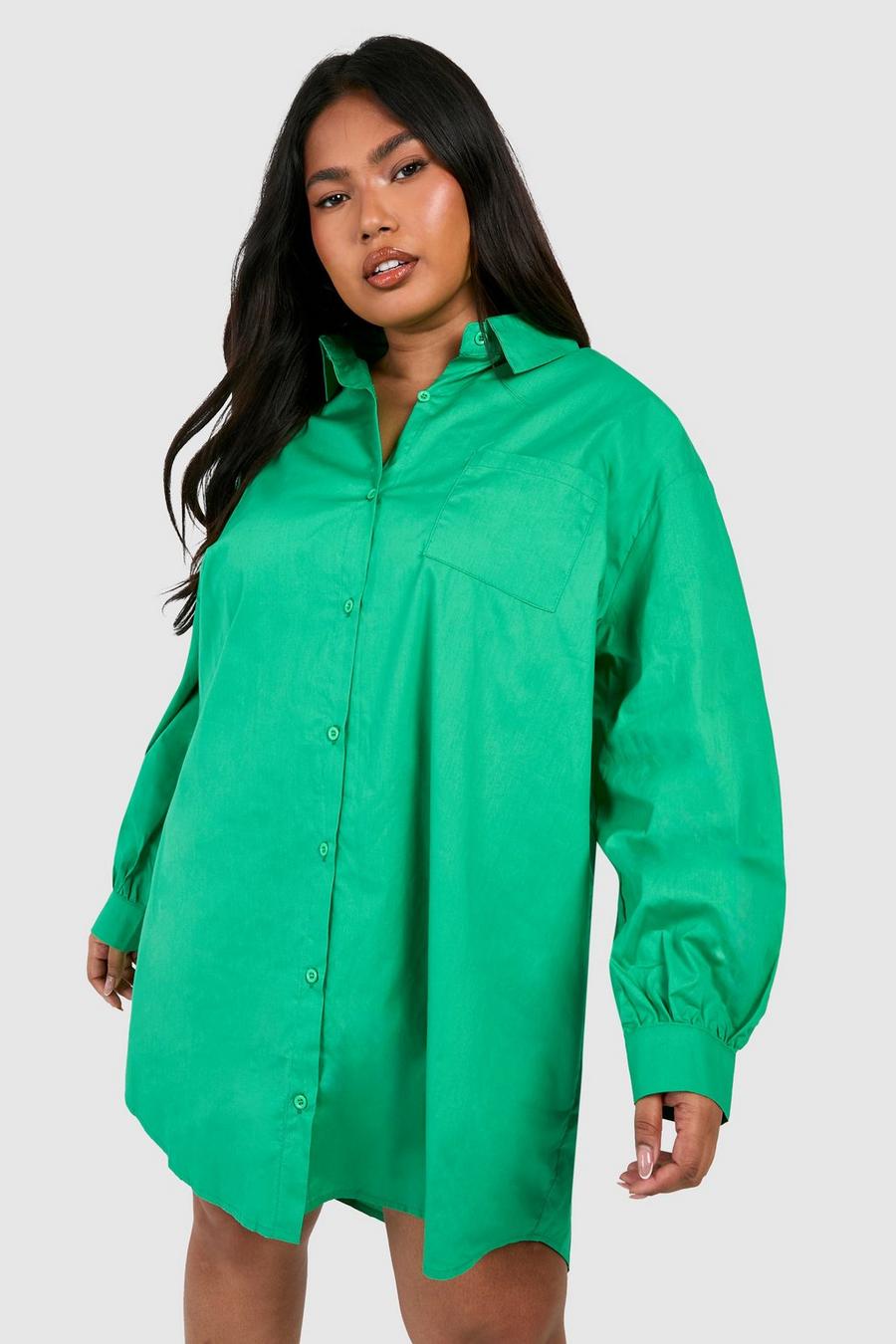 Plus Oversize Hemdkleid aus Baumwolle, Bright green