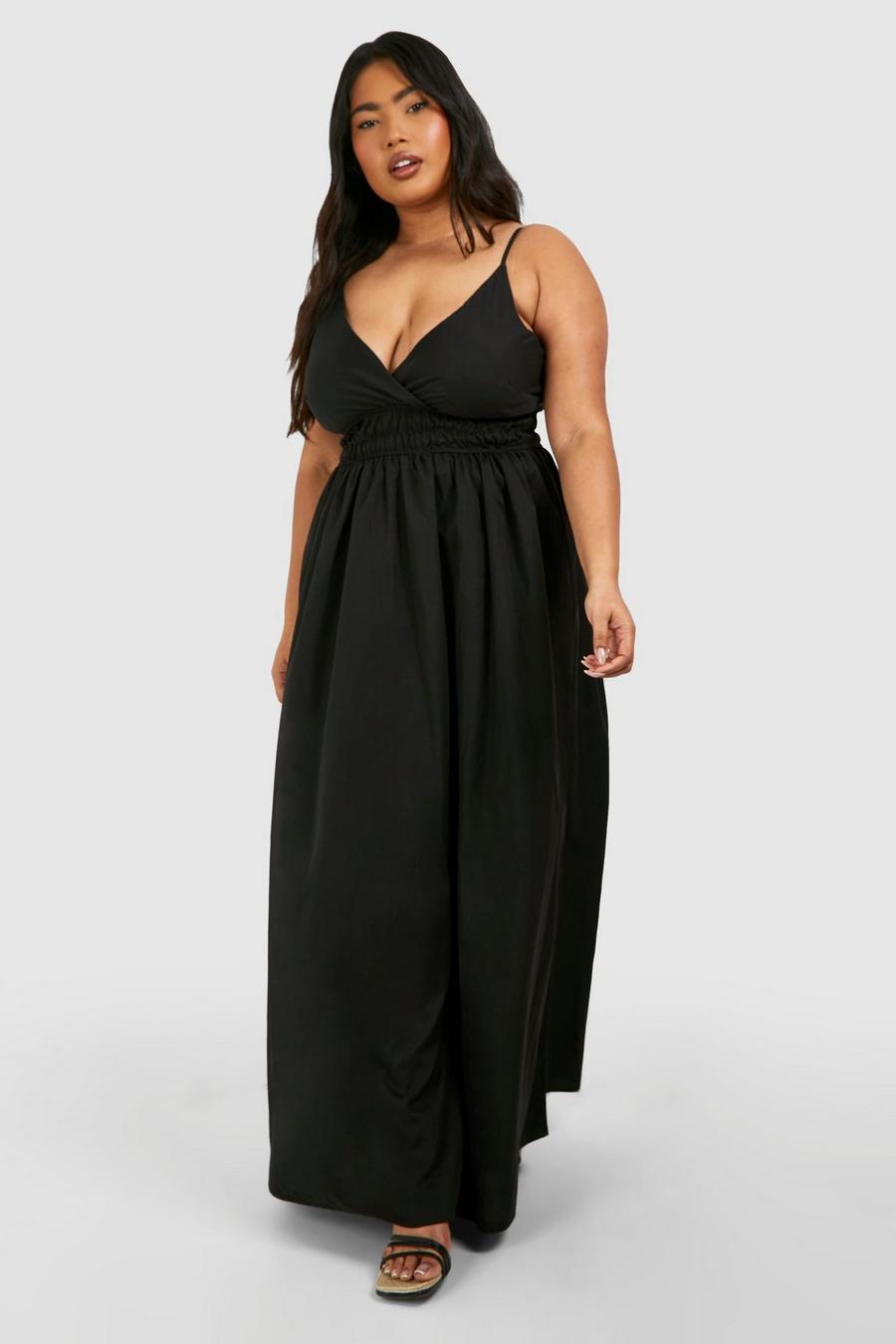 Black Plus Woven Shirred Waist Maxi Dress