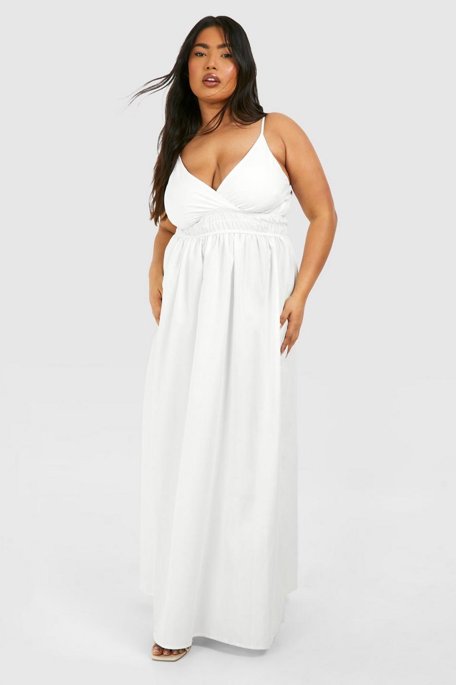 White Plus Woven Shirred Waist Maxi Dress