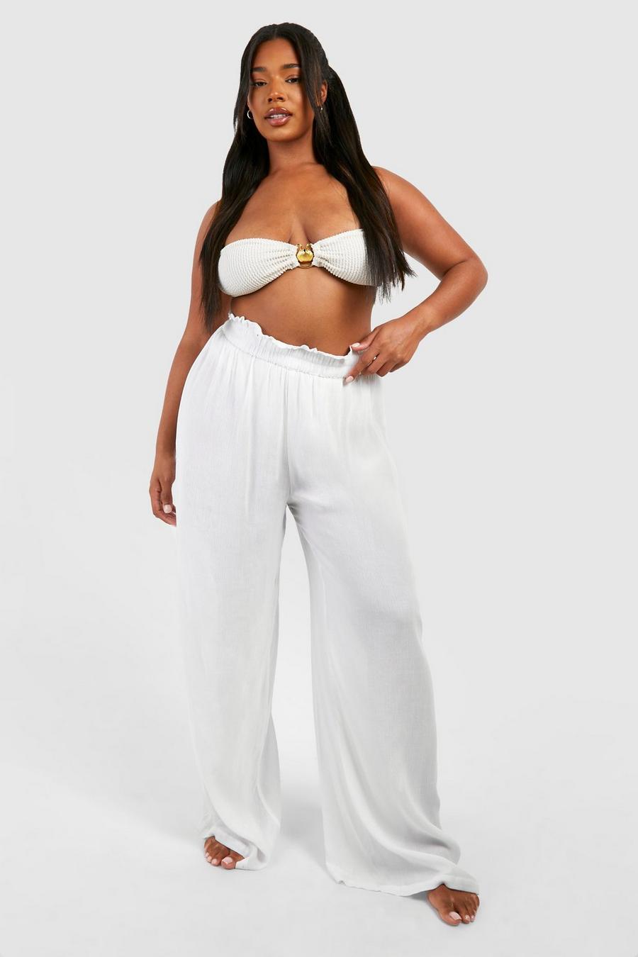 White Plus Crinkle Rayon Beach Trousers image number 1