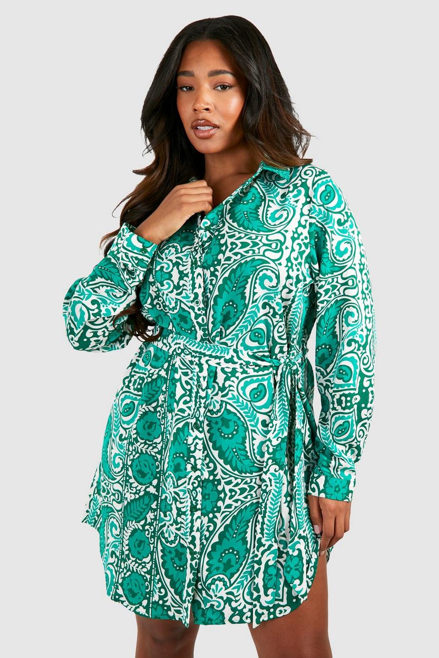 Vestito camicia Plus Size con stampa in fantasia cachemire, Green image number 1
