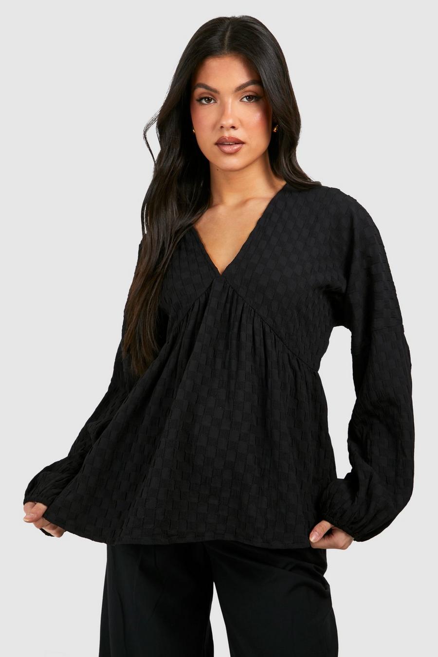 Black Maternity Textured Seamed Smock Top