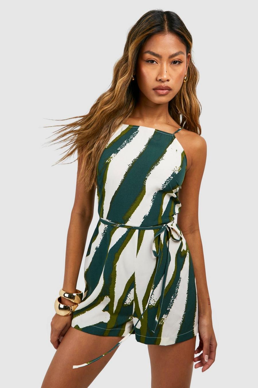 Khaki Printed Strappy Playsuit image number 1