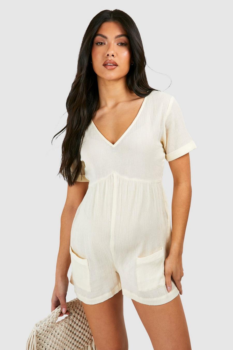 Cream Maternity Cheesecloth Romper image number 1