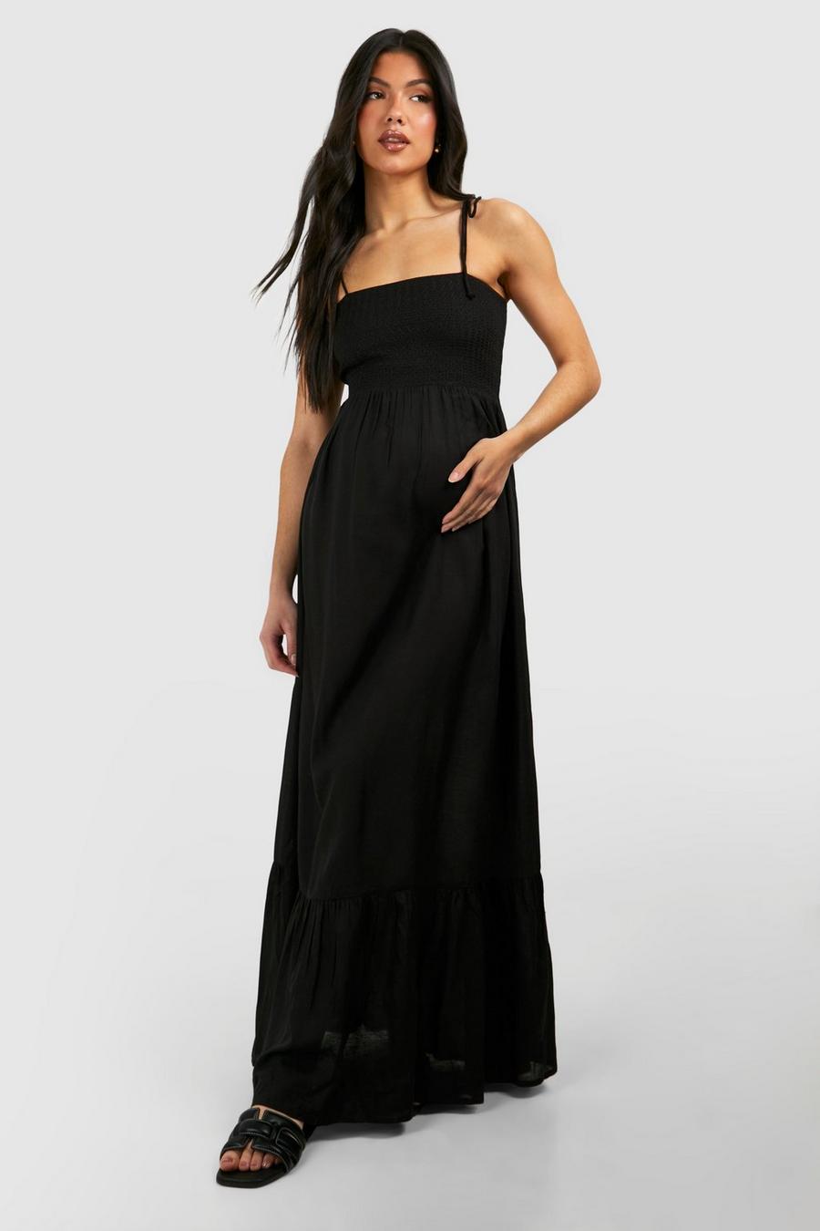 Black Maternity Shirred Bandeau Maxi Dress image number 1