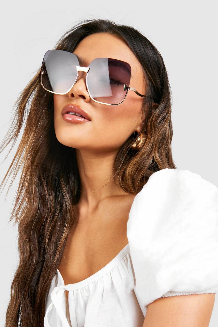 Oversize Sonnenbrille mit Metall-Detail, Gold