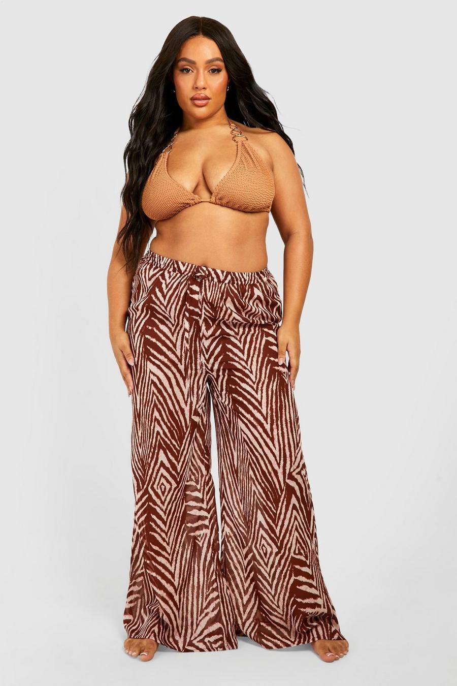 Brown Plus Printed Beach Trouser 