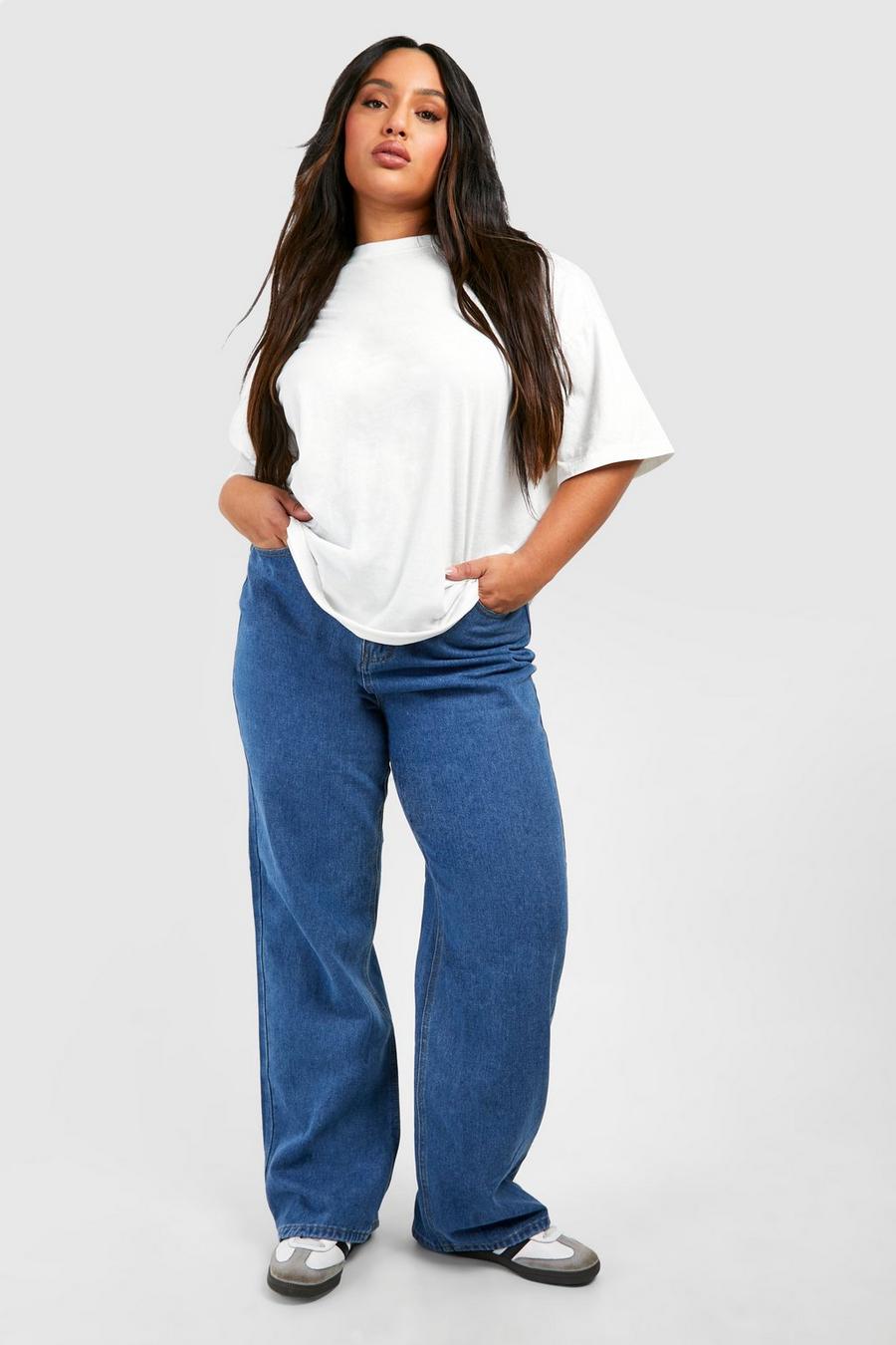Jeans Plus Size a gamba ampia, Mid wash image number 1