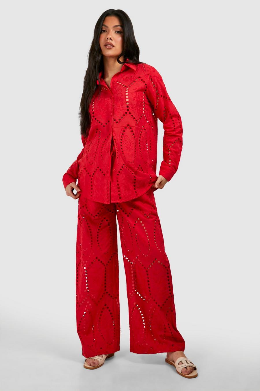 Pantalón Premamá de pernera ancha y bordado inglés, Red