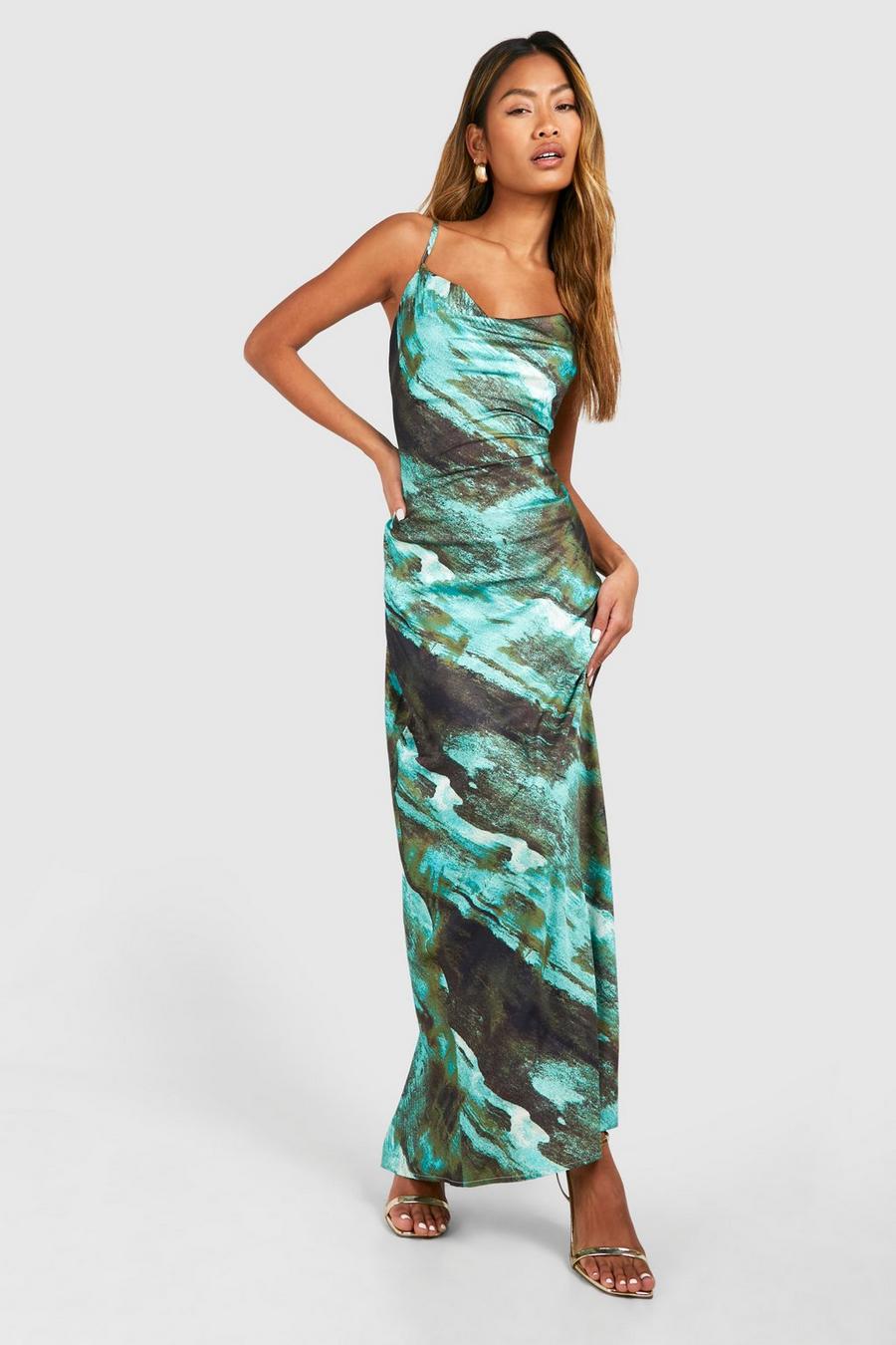 Green Abstract Maxi Slip Dress