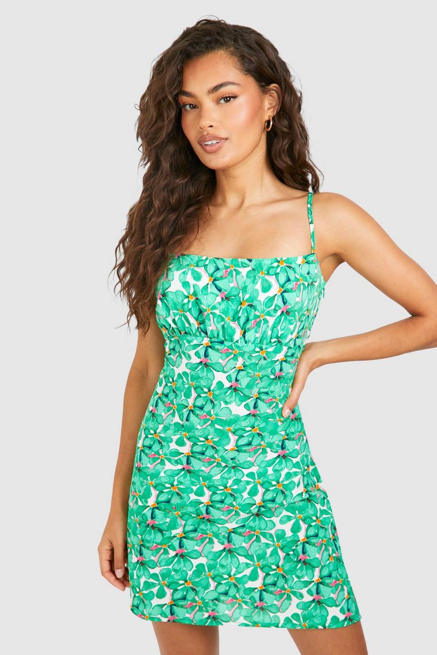 Green Floral Mini Slip Dress