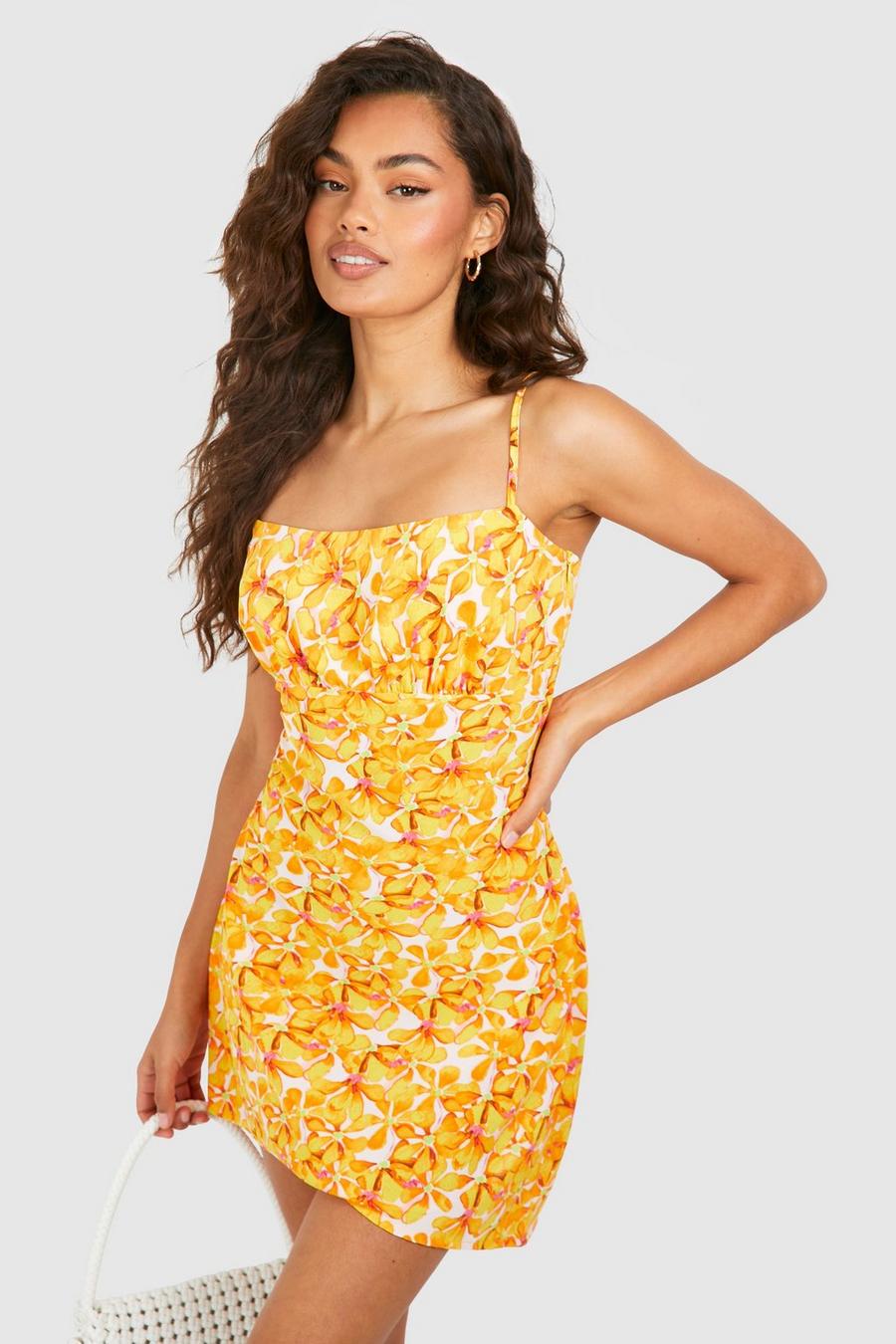 Vestido lencero mini de flores, Yellow