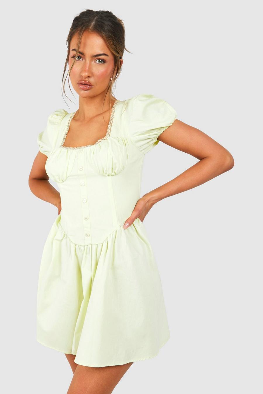 Vestido mini estilo mesonera con mangas abullonadas, Lemon