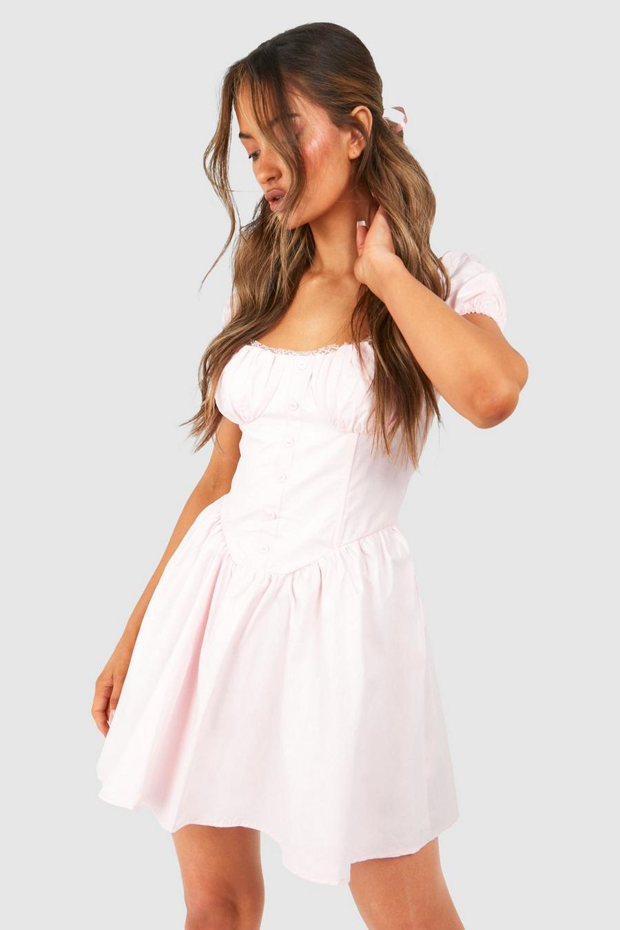 Pale pink Puff Sleeve Milkmaid Mini Dress