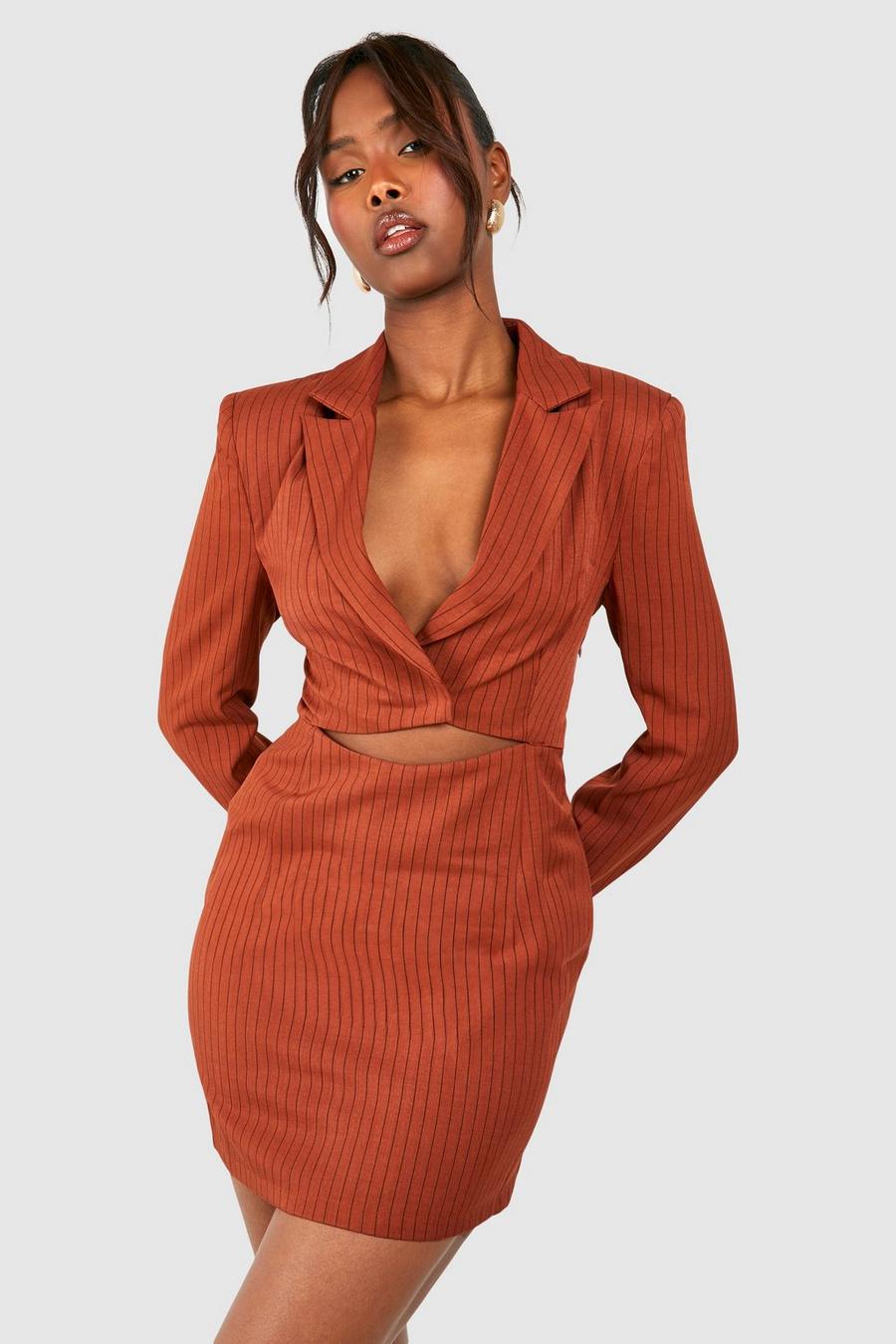 Terracotta Stripe Cut Out Blazer Dress image number 1