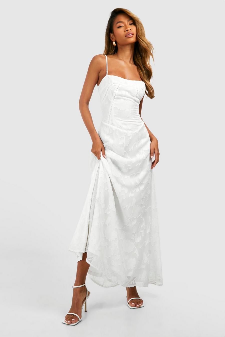 Ivory Floral Textured Paneled Maxi Dress image number 1