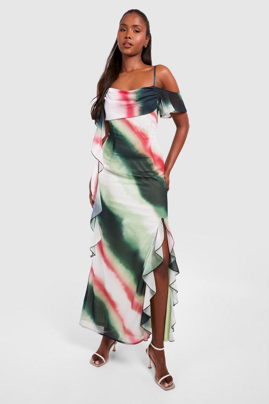 Multi Ombre Draped Sleeve Maxi Dress image number 1