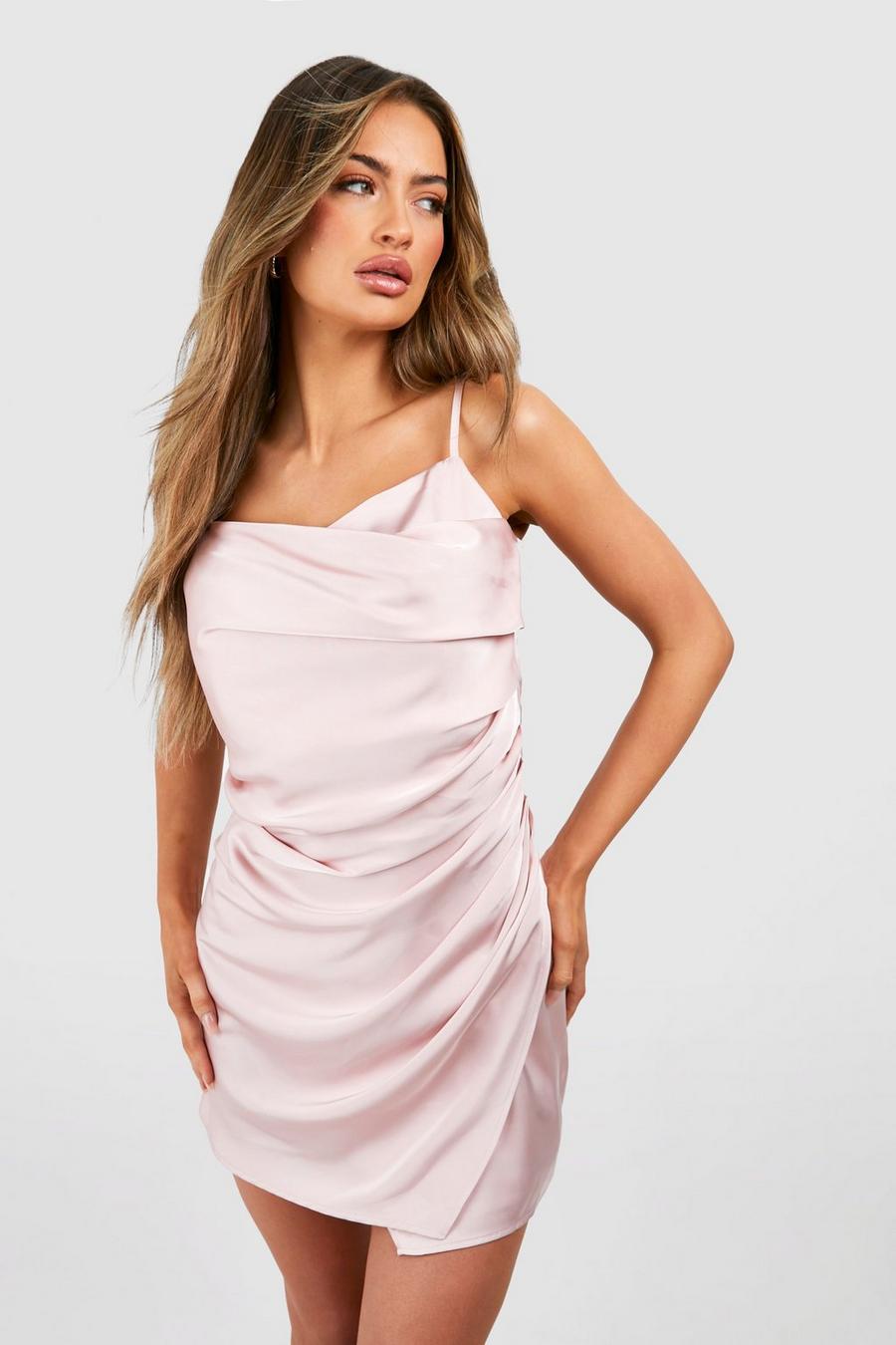 Pale pink Satin Draped Mini Slip Dress