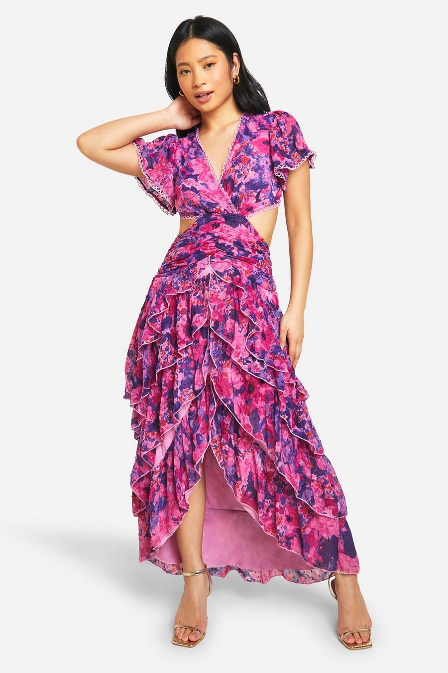 Petite Floral Dobby Cut Out Maxi Dress