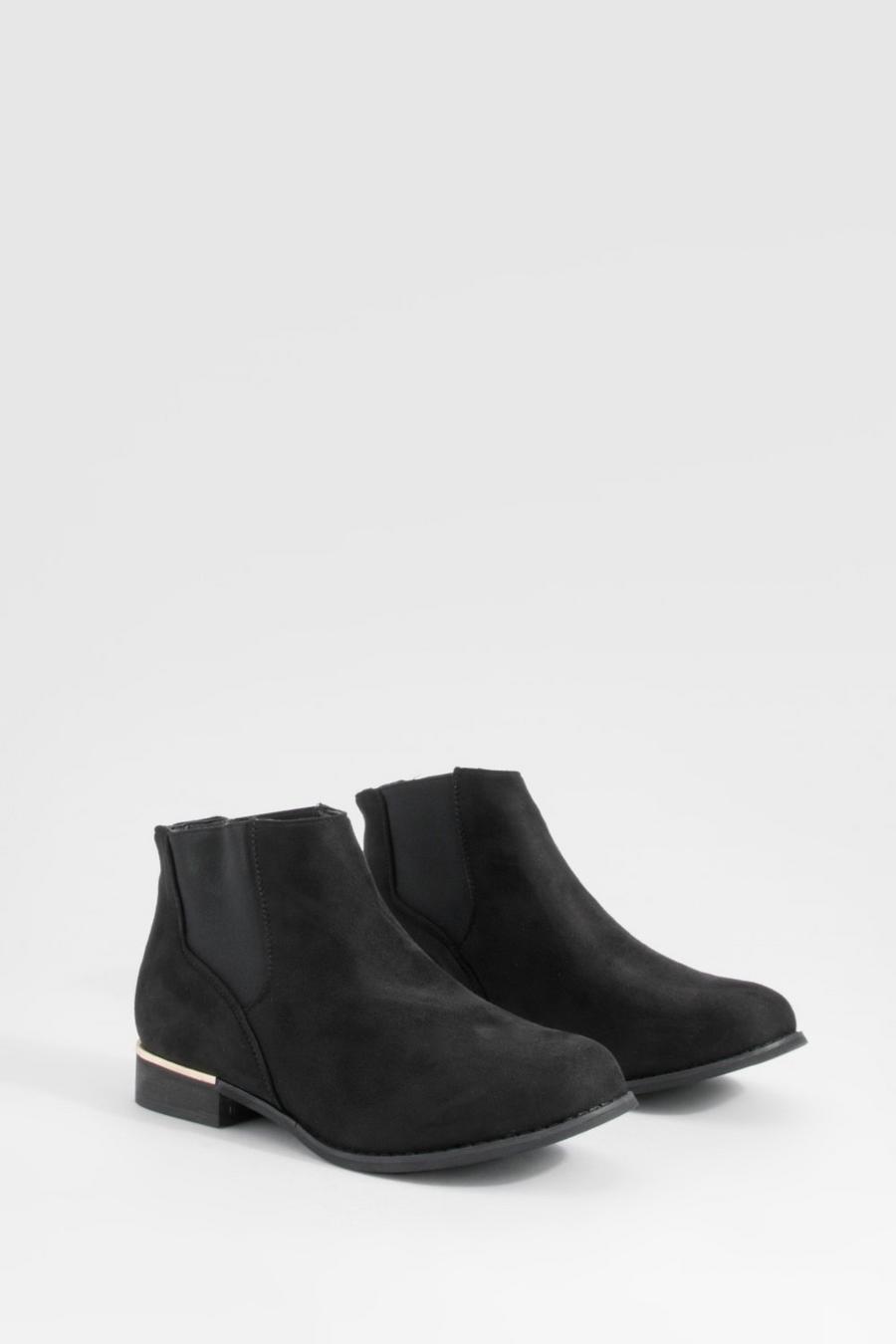 Black Wide Width Panel Detail Ankle Boot