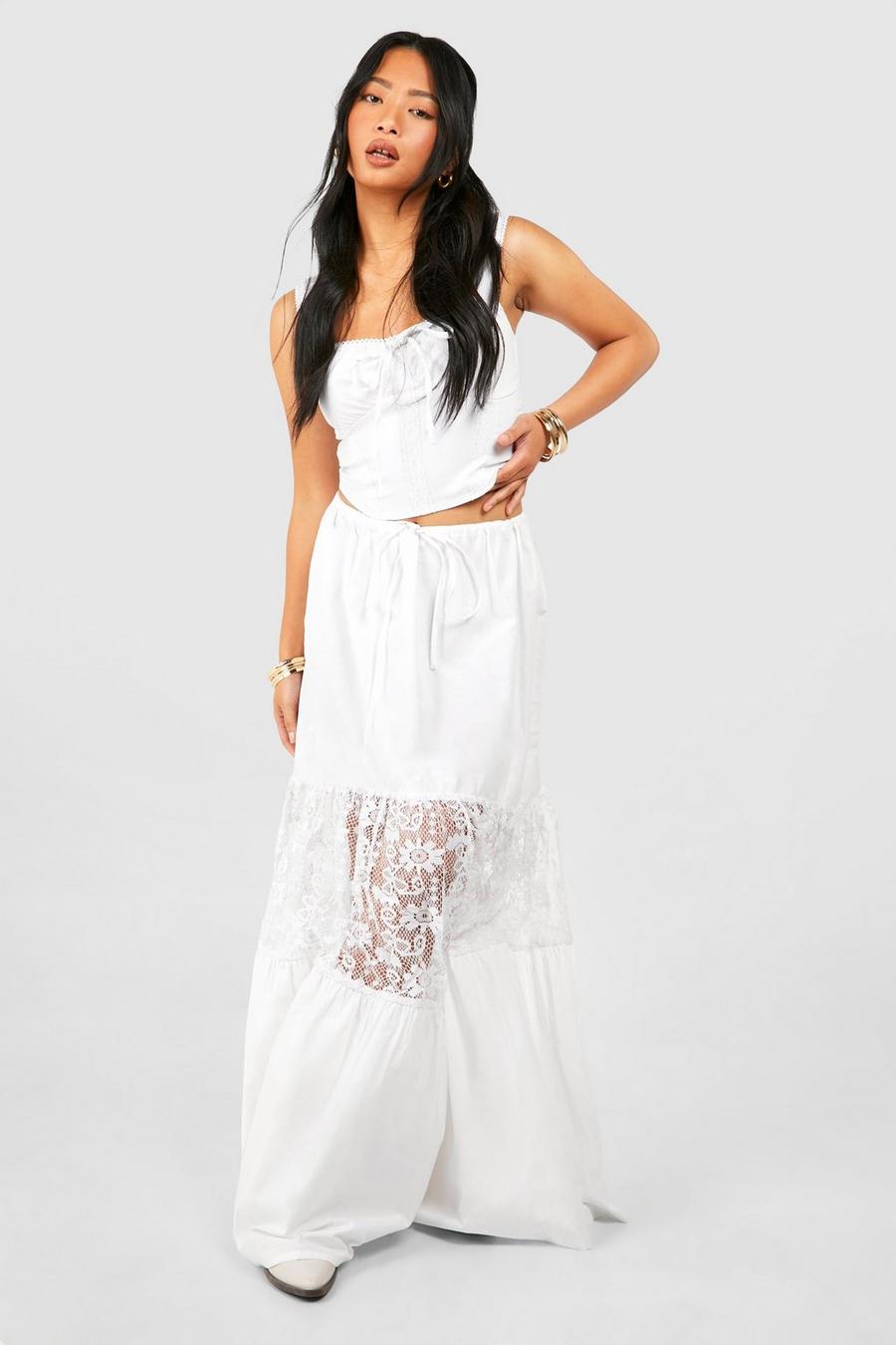 White Petite Lace Detail Maxi Skirt