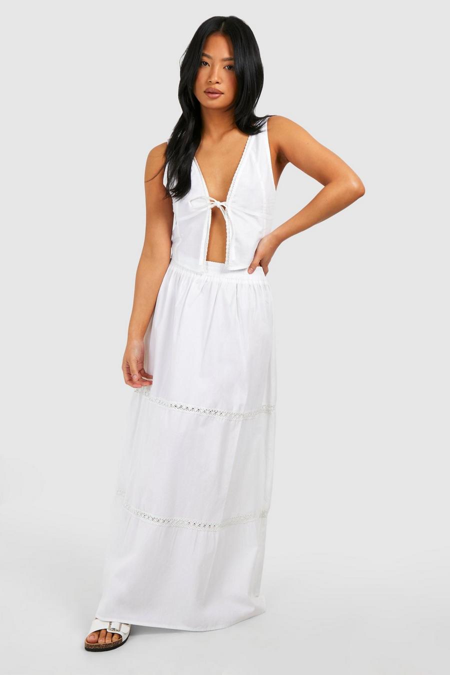 Petite Boho Trim Maxi Skirt, White