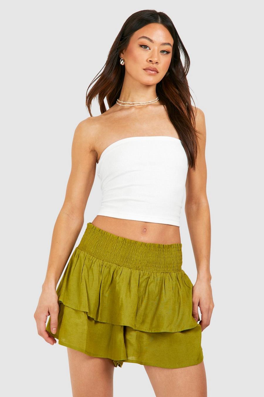 Tall Shorts mit geraffter Taille, Khaki image number 1