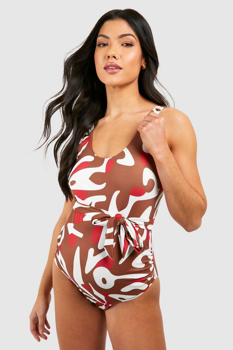 Multi Maternity Belted Animal Print Swimsuit