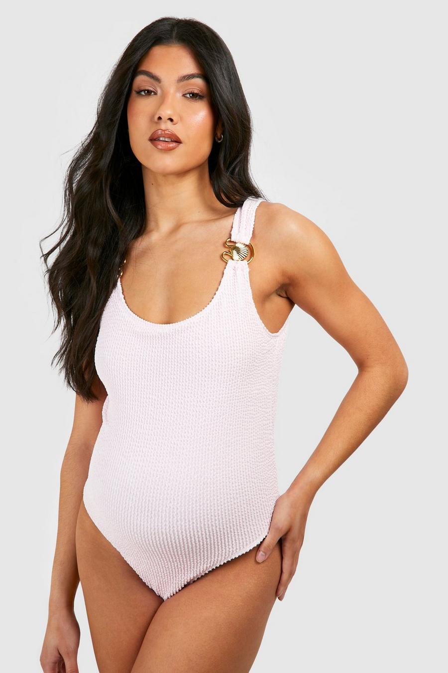 Baby pink Maternity Crinkle O Ring Scoop Neck Swimsuit