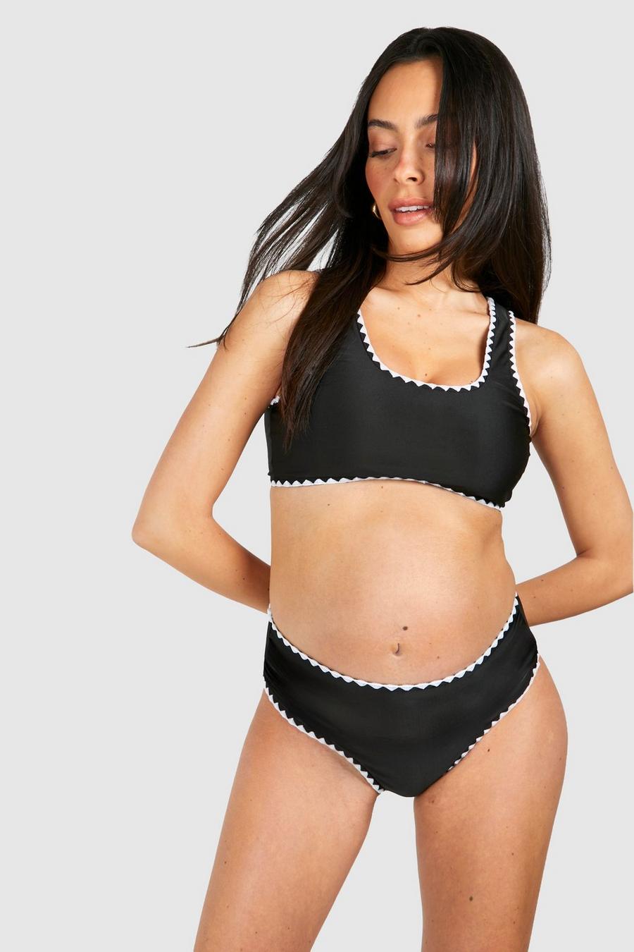 Umstandsmode Kontrast-Bikini mit hohem Bund, Black